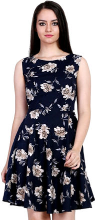 Nevy Blue Color Polycrepe Printed Dress