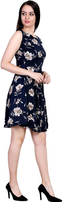 Nevy Blue Color Polycrepe Printed Dress