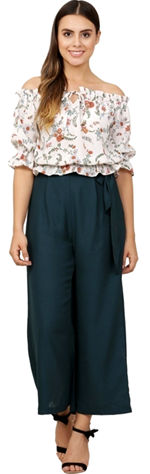 Beige Floral Printed American Crepe Top
