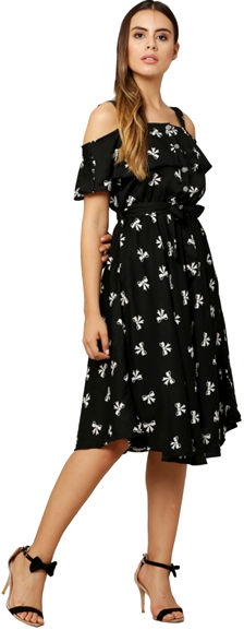 Black Printed American Crepe Dress with Cotton Lining
