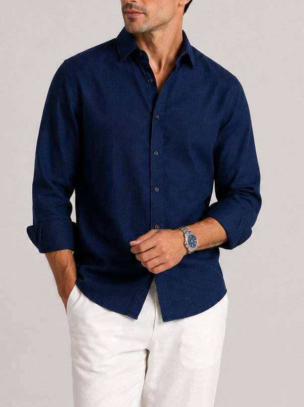 Navy Linen Shirt - 1055