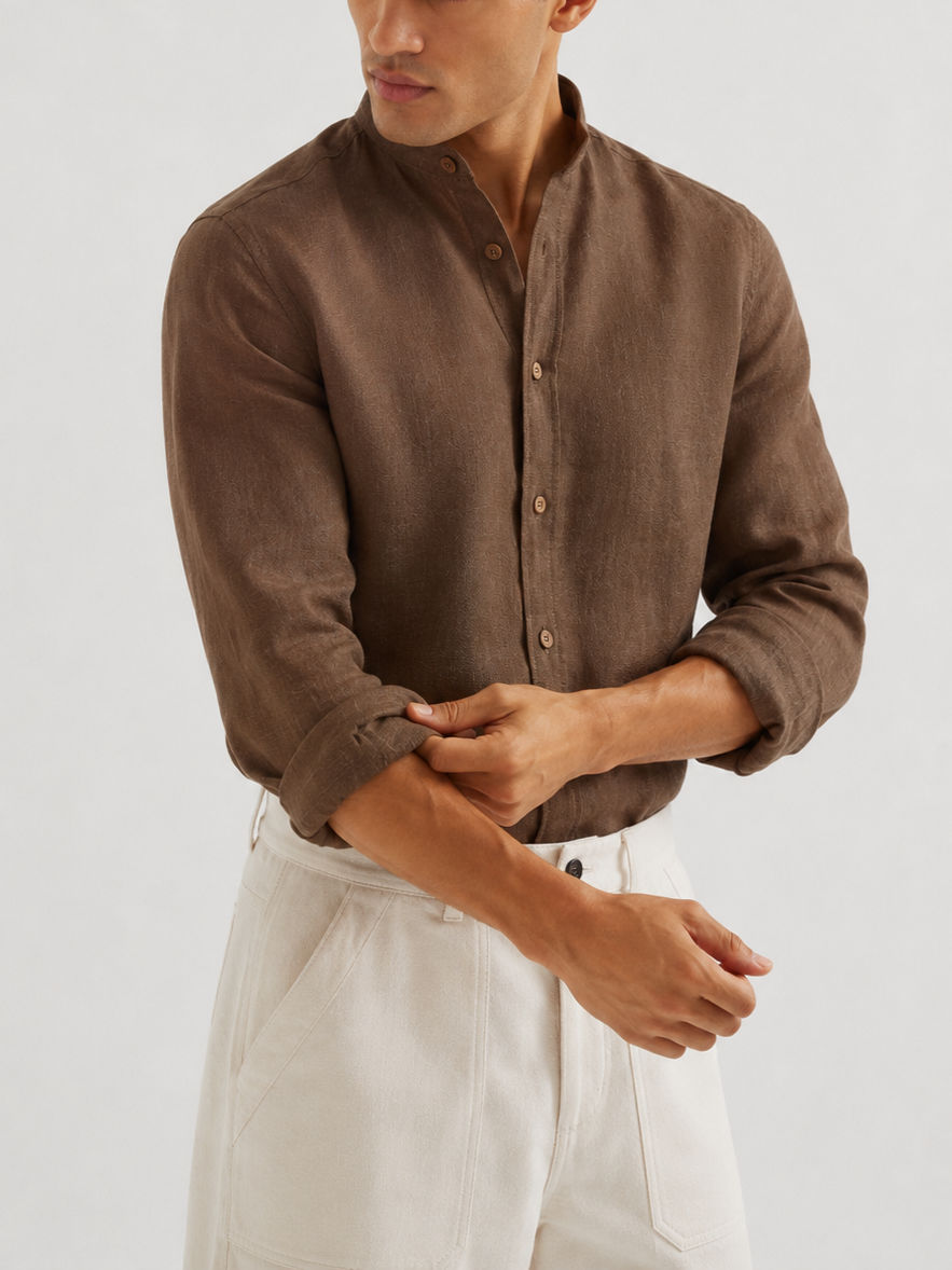 Brown Linen Shirt - 1056