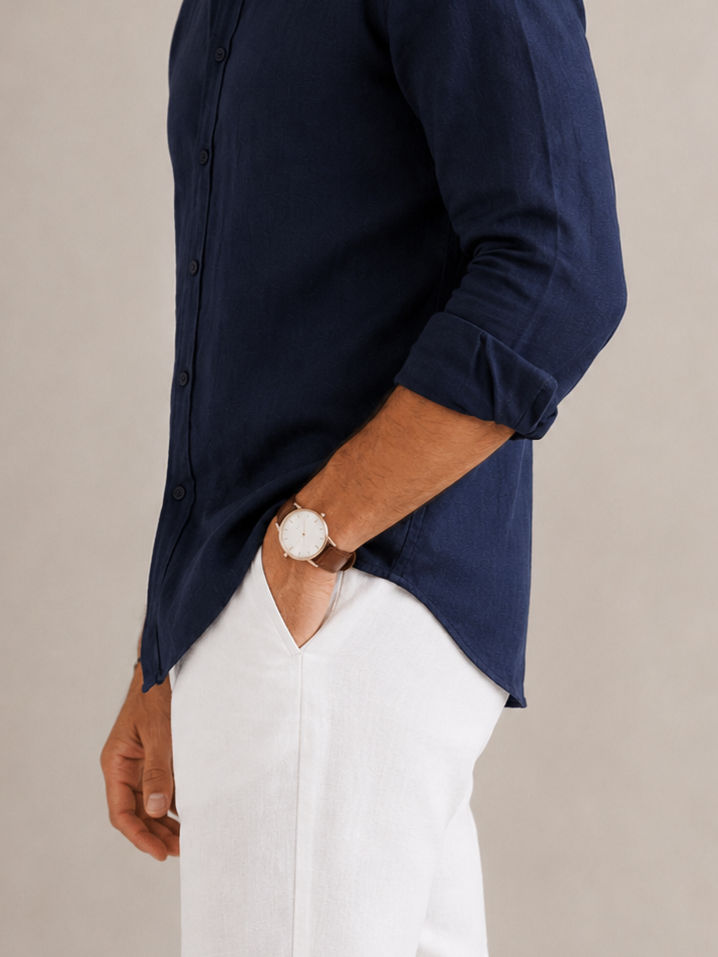 Navy Linen Shirt - 1056