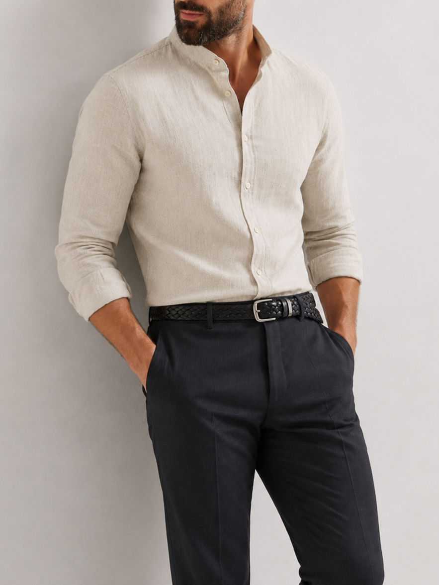 Stone Beige Linen Shirt - 1056