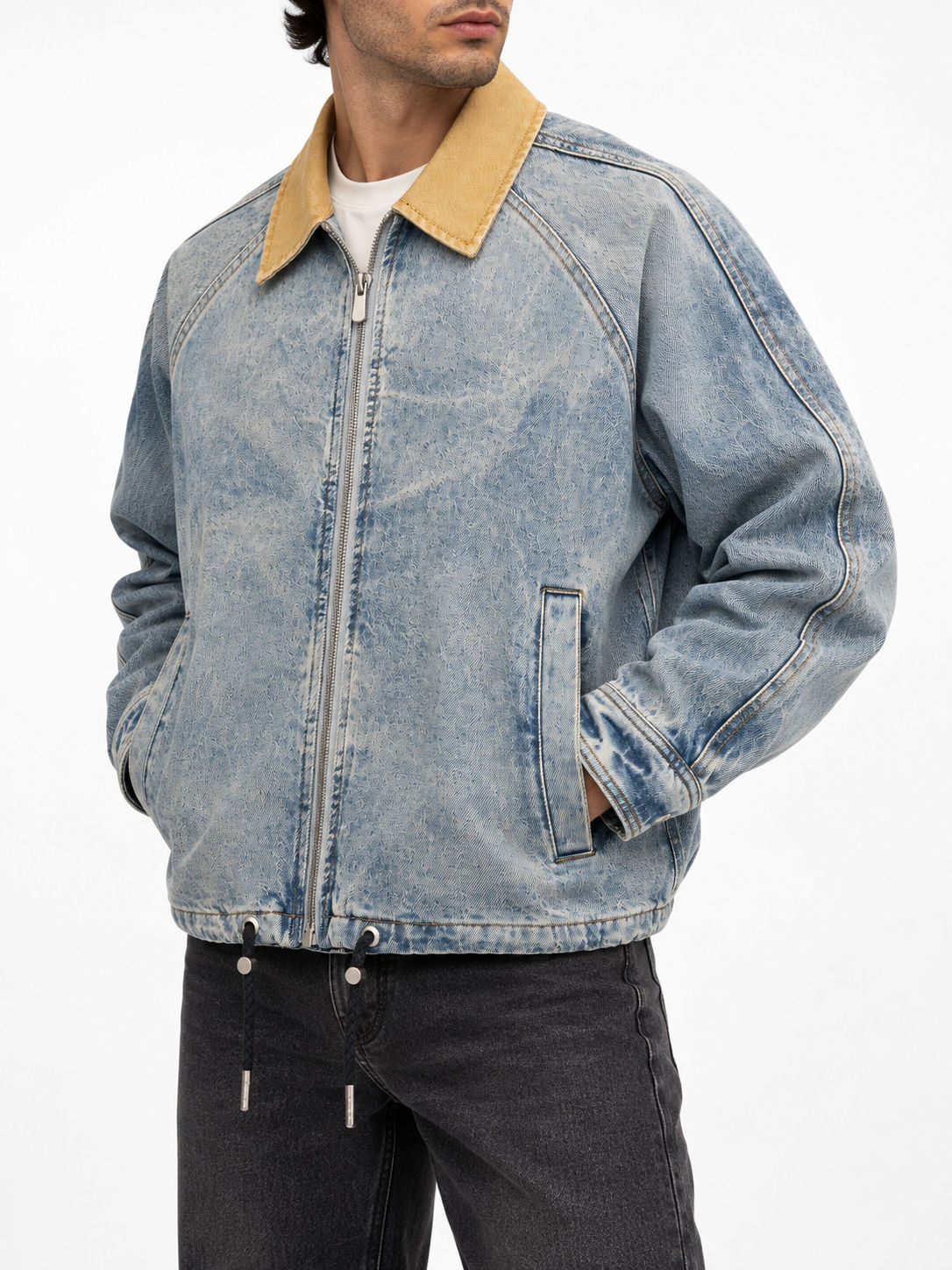 Washed Denim Drawstring Jacket