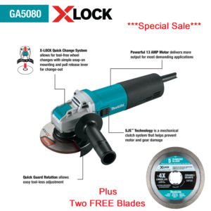 Makita 5" X‑LOCK High‑Power Angle Grinder with SJS™ (GA5080)
