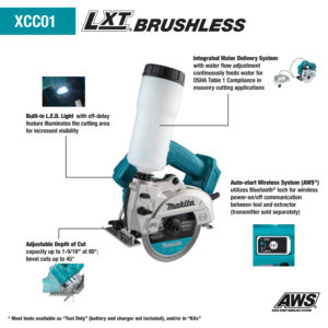 Makita 18V LXT® Lithium‑Ion Brushless Cordless 5" Wet/Dry Masonry Saw, AWS® Capable, Tool Only