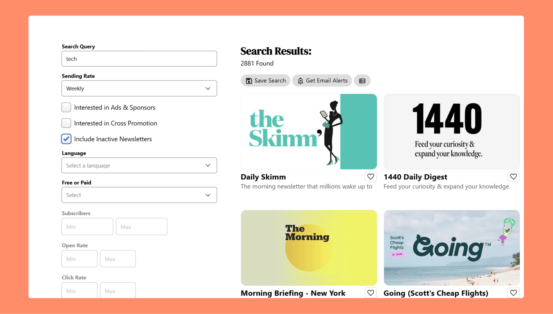 screenshot of InboxReads search interface