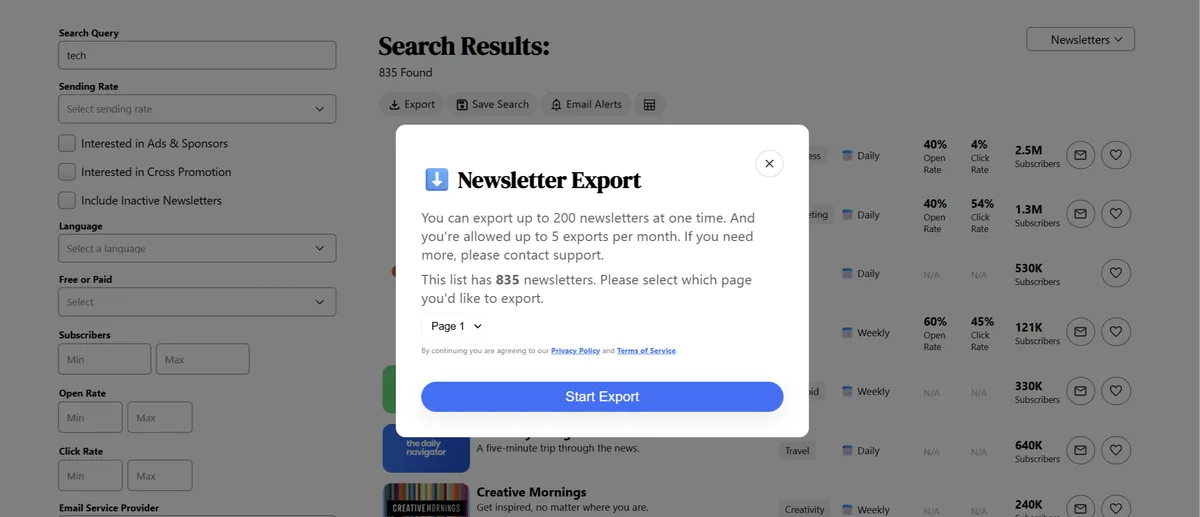 Export Newsletters