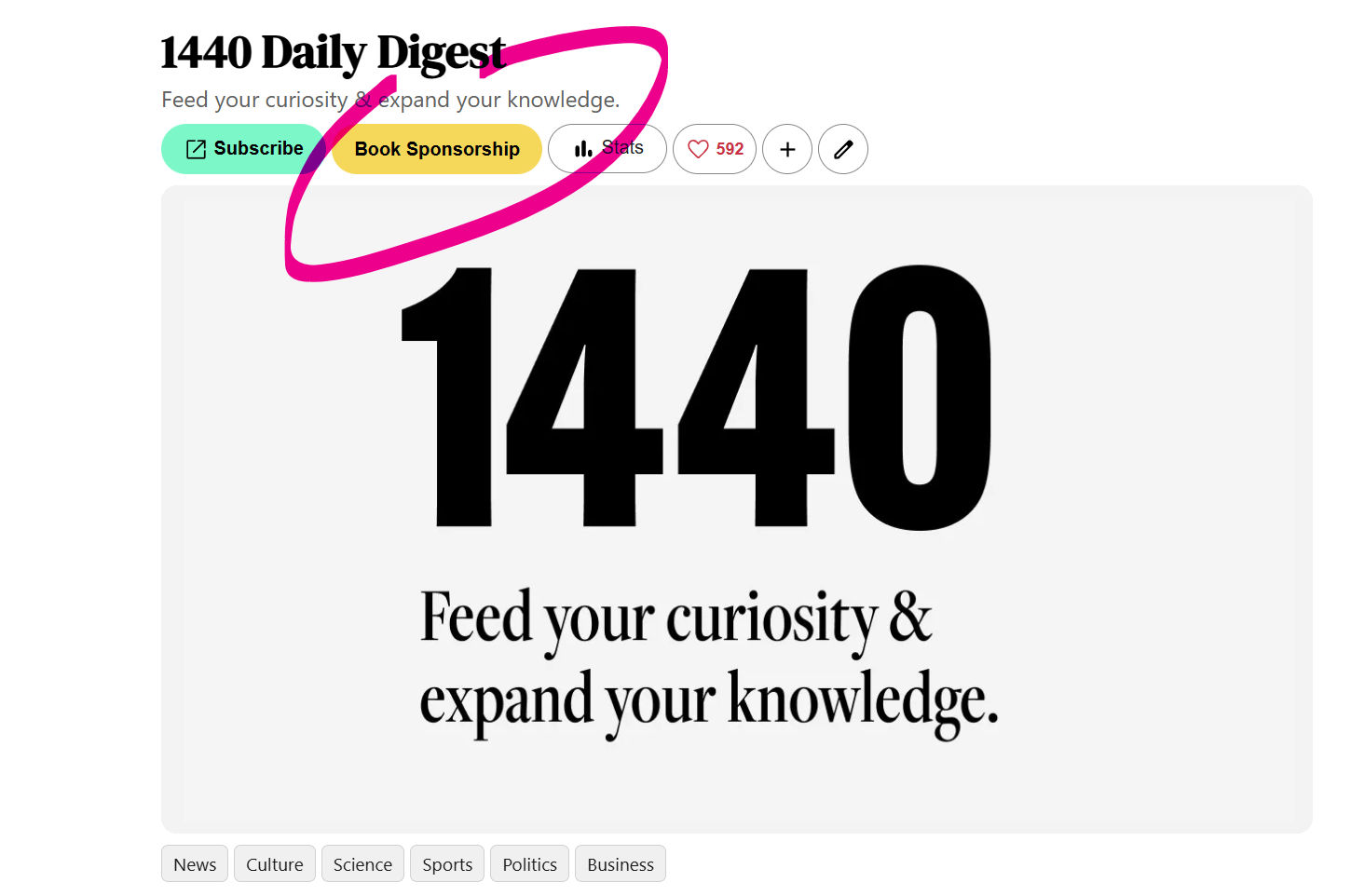 Screenshot of a book sponsorship link on a newsletter submission
