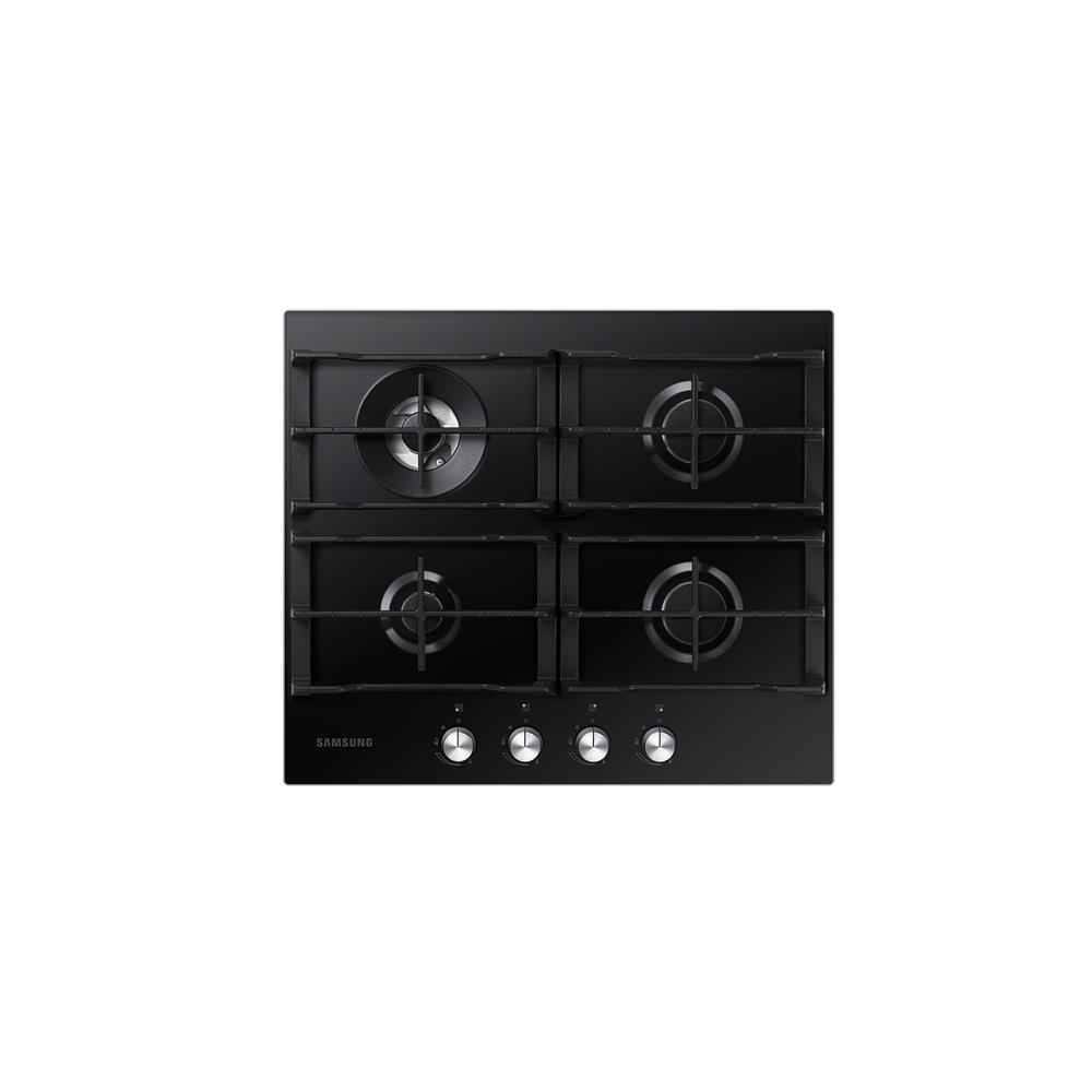 Samsung 60 CM 4 Burner Gas Hob With Cast Iron Grates, Black Tempered Glass