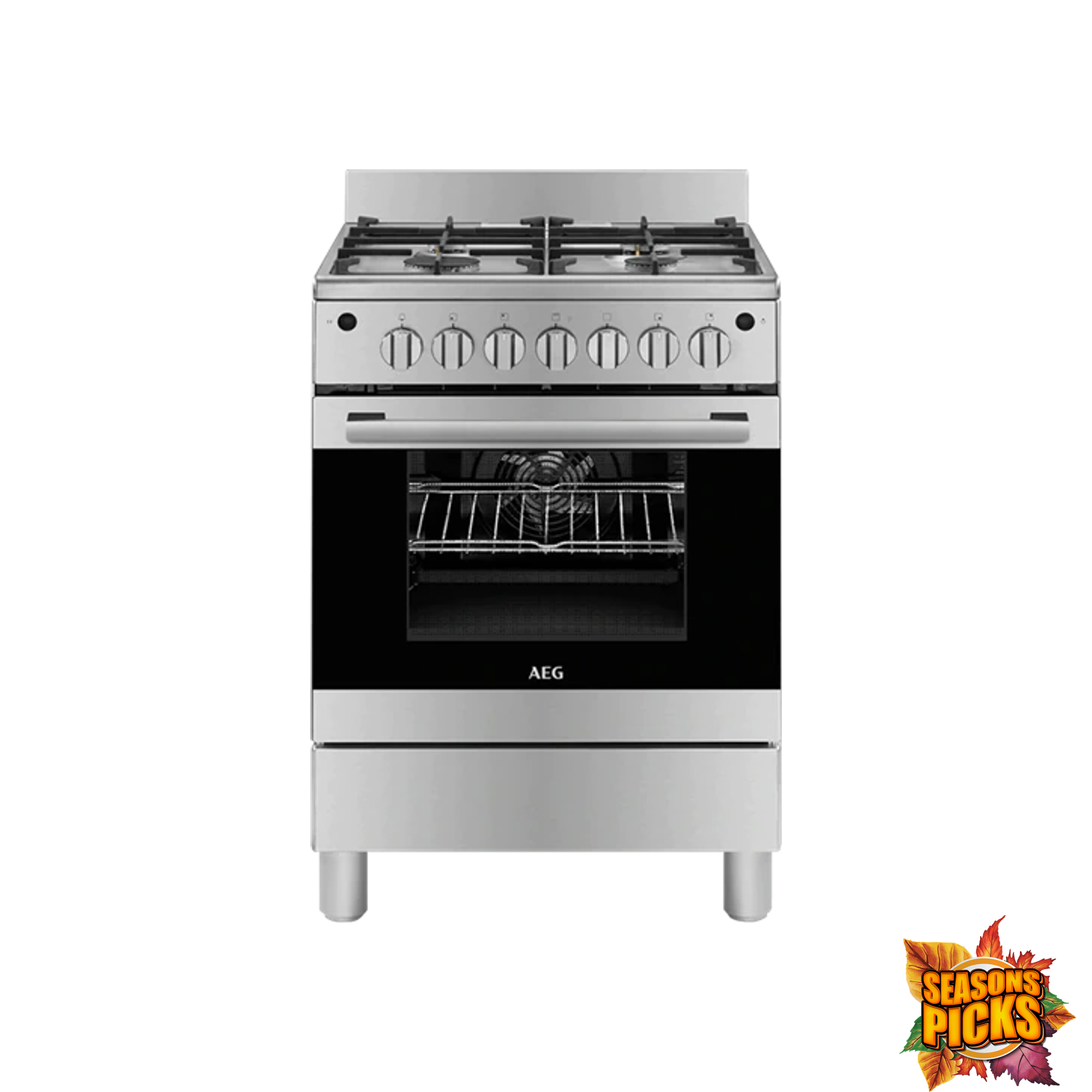 AEG 60cm Multifunction Gas Oven With 4 Burner Gas Hob - Stainless Steel