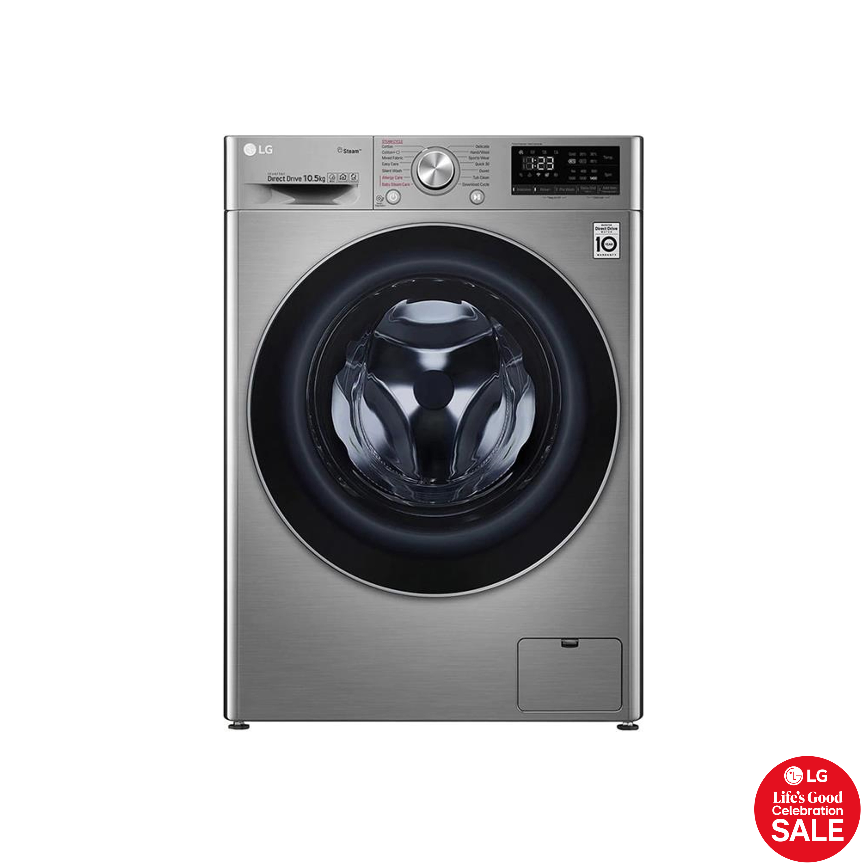 LG 10.5kg AI DD Front Loader Washing Machine - Silver Vivace