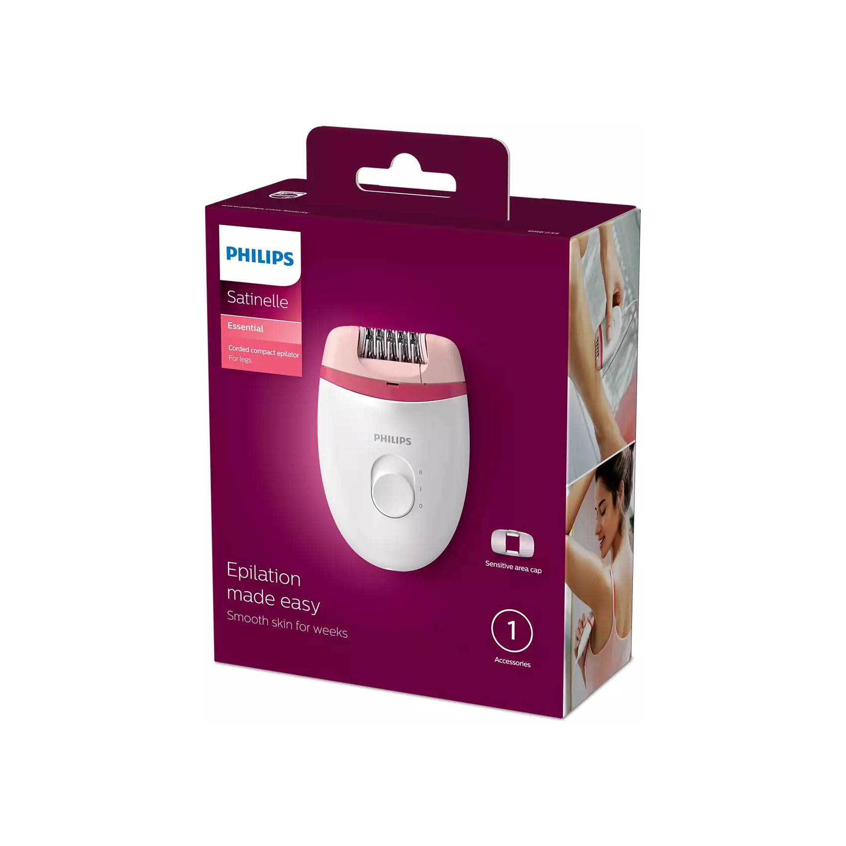 Philips Satinelle Essential Corded Compact Epilator - White/Pink (Photo: 3)