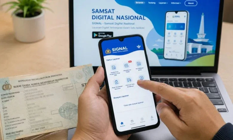 Tampilan antarmuka aplikasi Signal untuk blokir STNK online