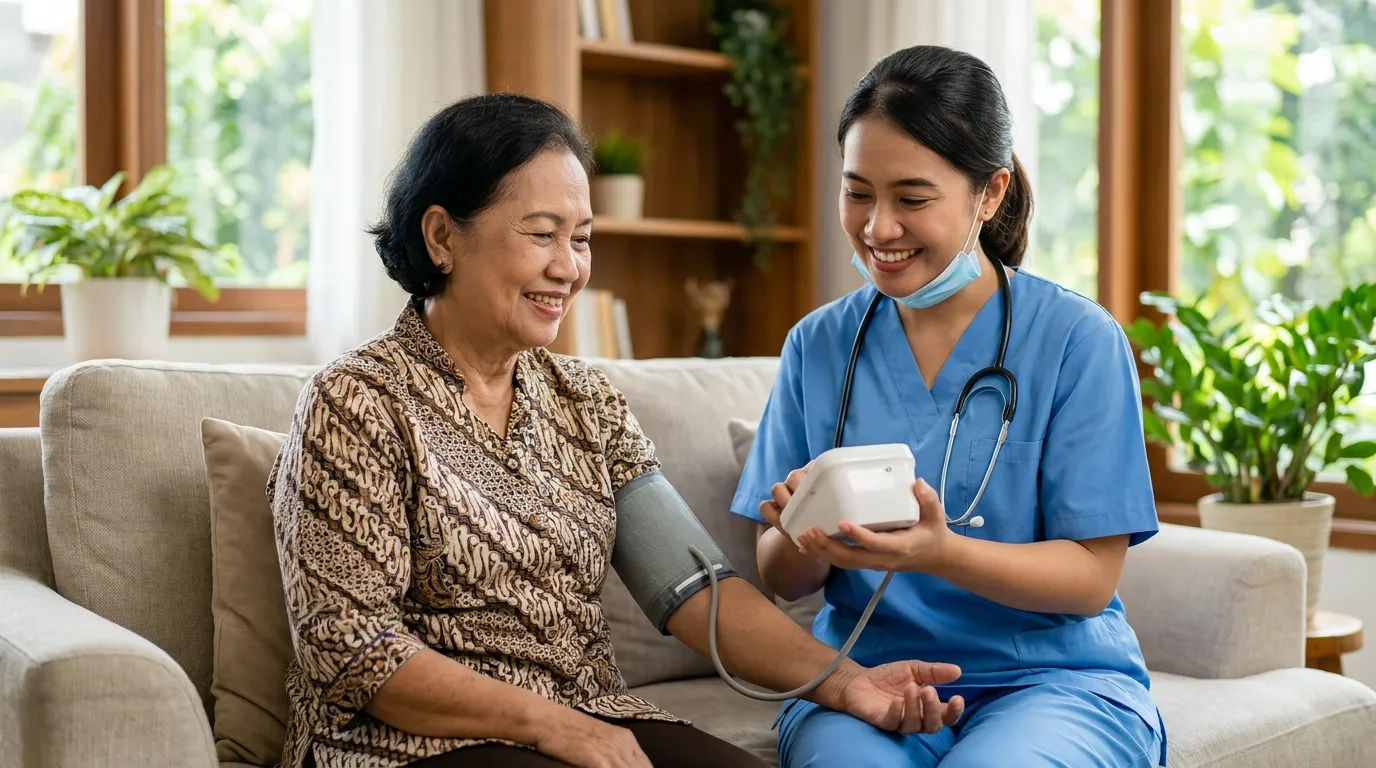 Seorang dokter sedang menjelaskan hasil tes kesehatan kepada lansia untuk memantau kondisi imunosenescence