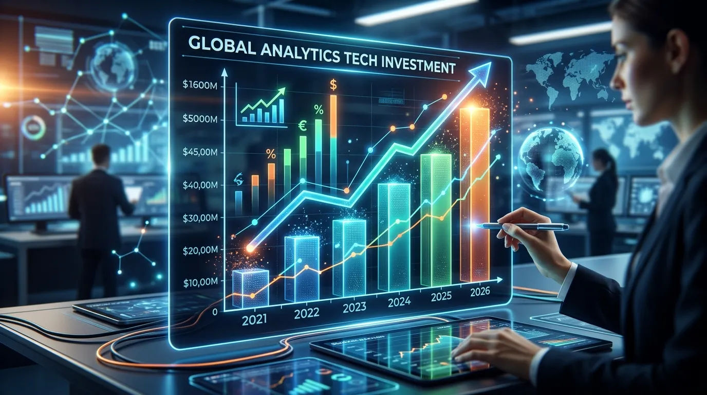 Grafik data riset pasar global menunjukkan tren pertumbuhan investasi teknologi analitik hingga 2026