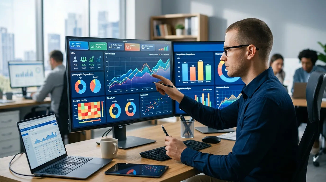 Analisis data statistik menggunakan dashboard digital untuk riset pasar