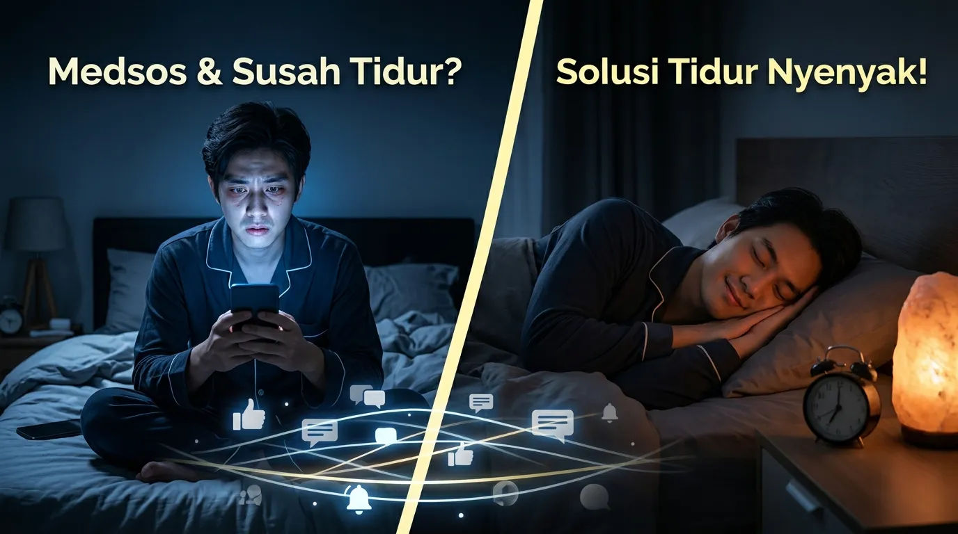Ilustrasi paparan cahaya biru dari smartphone pada malam hari yang mengganggu hormon