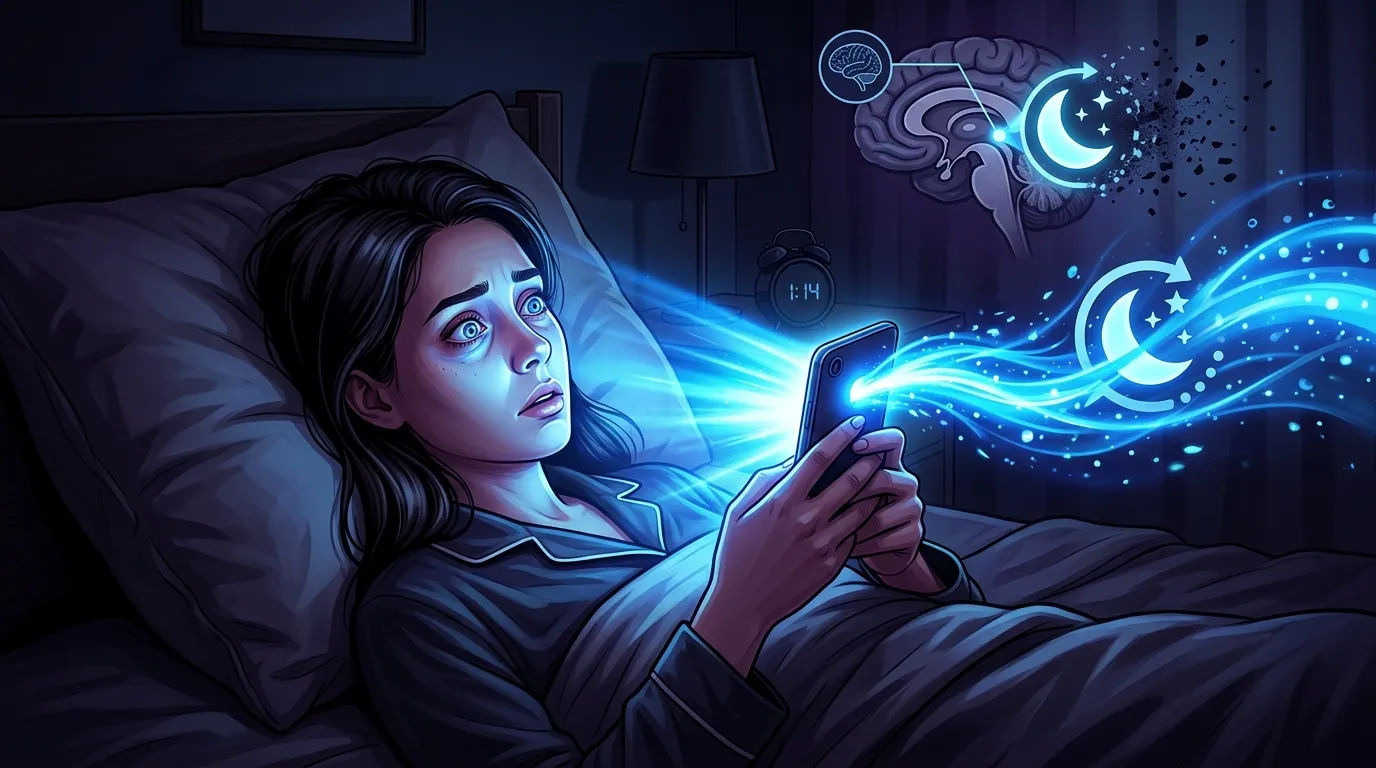 Ilustrasi cahaya biru ponsel yang mengganggu produksi melatonin malam hari