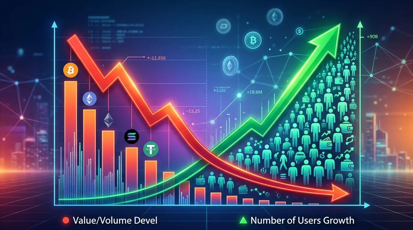 Grafik penurunan nilai transaksi namun kenaikan jumlah pengguna kripto