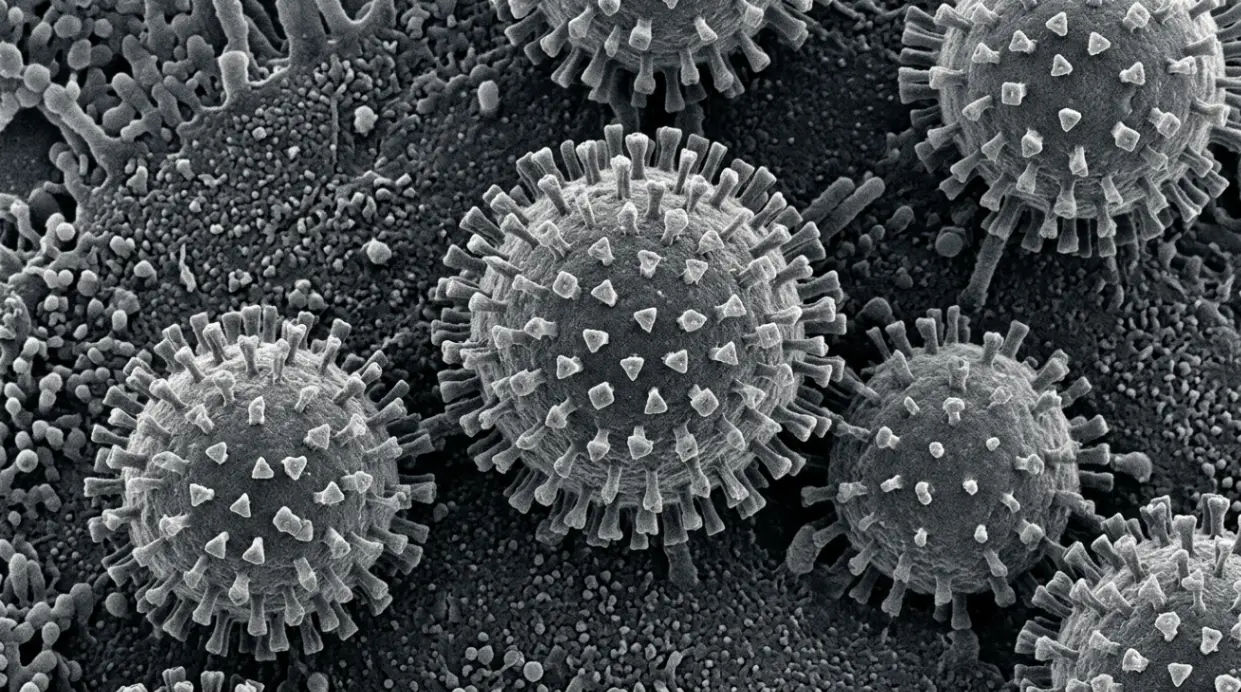 Struktur virus influenza di bawah mikroskop elektron