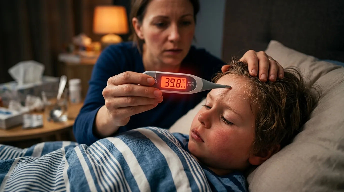 Termometer menunjukkan suhu tubuh tinggi pada penderita flu