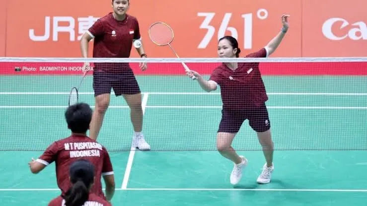 Suasana latihan tim bulu tangkis Indonesia di Nagoya City Gymnasium