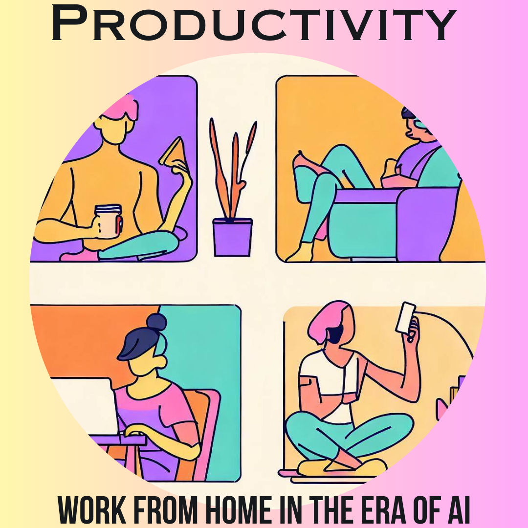 An collage of vector  images to demonstrate work from home and stay productive