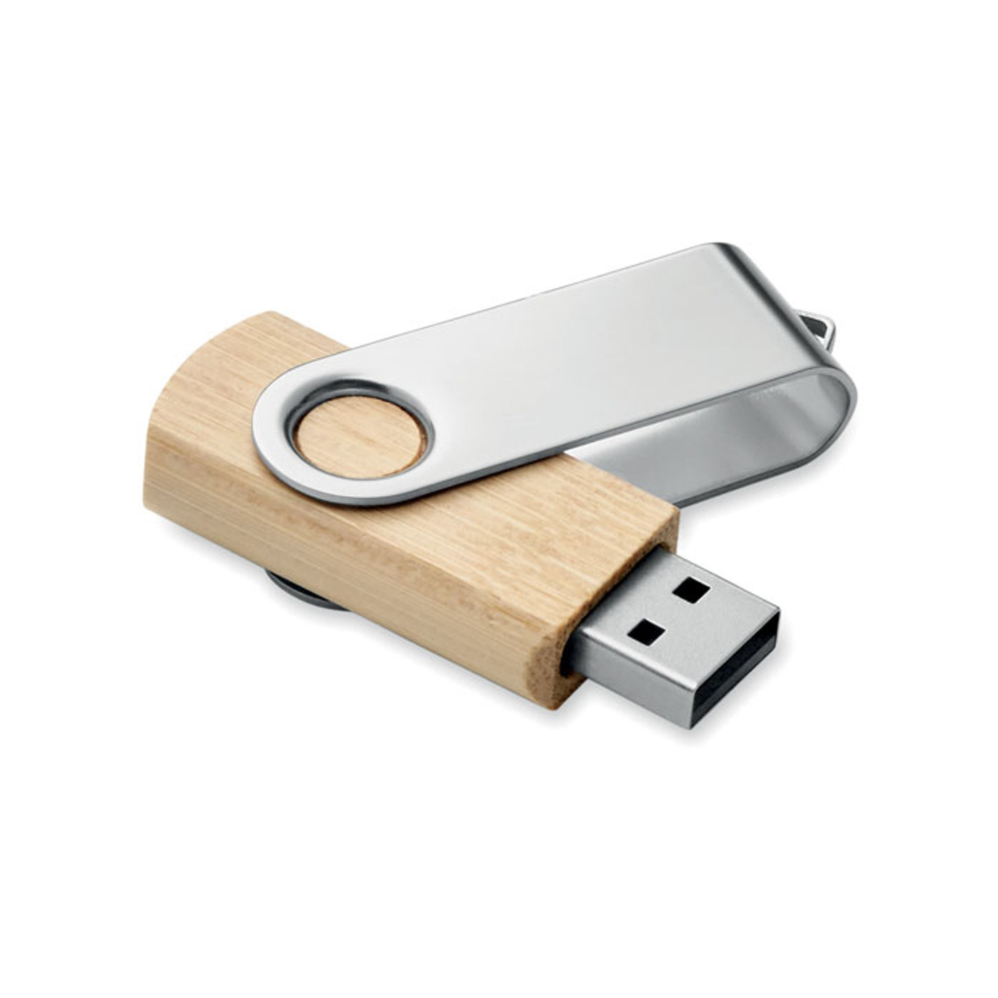 Bambusový USB flash disk s kovovým krytem — Z boku