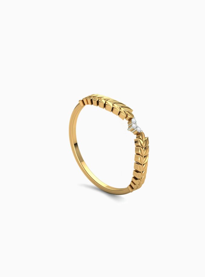 18k Gold Leaf Diamond Wishbone Ring | Varudai