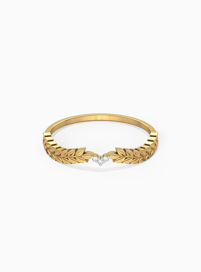 18k Gold Leaf Diamond Wishbone Ring | Varudai