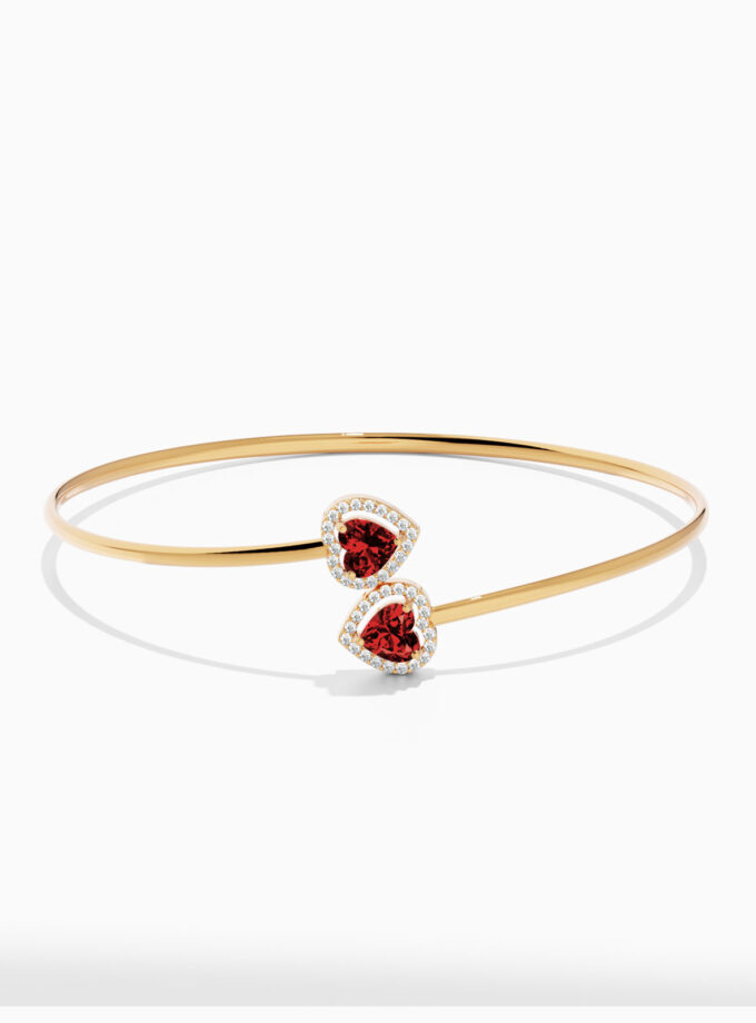 18k Gold Dual Heart Diamond Bangle Bracelet | Varudai | Ruby bracelet