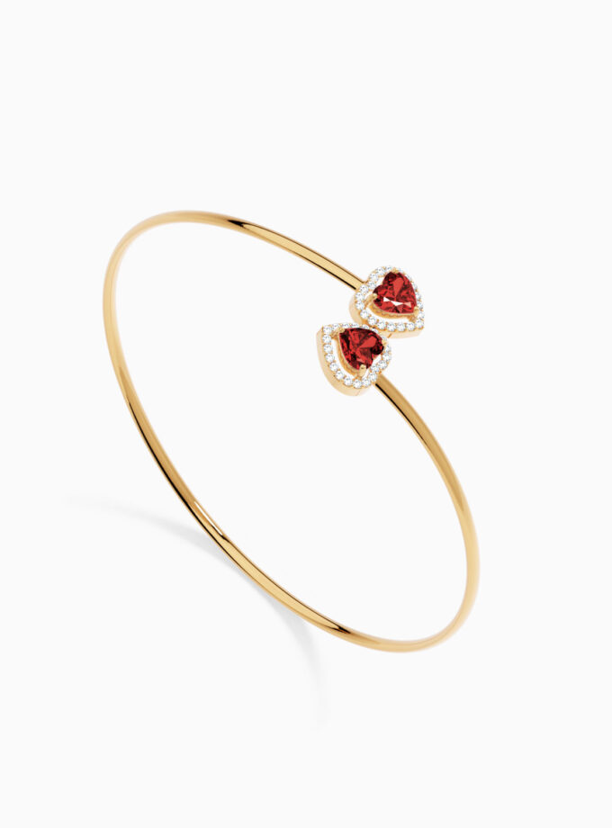 18k Gold Dual Heart Diamond Bangle Bracelet | Varudai | Ruby bracelet