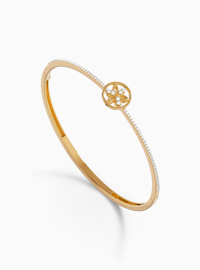 Floral Diamond Pavé Gold Bracelet With Halo | Varudai