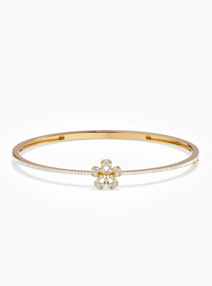 Diamond Pavé Bangle Bracelet With Floral Centre | Varudai