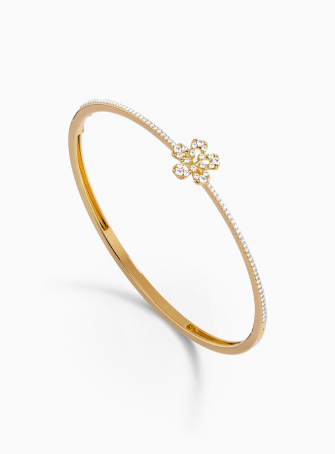 Diamond Pavé Bangle Bracelet With Floral Centre | Varudai