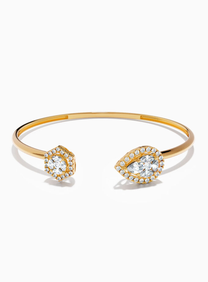 Diamond Teardrop Open Cuff Bracelet | Varudai | White gold Bracelet