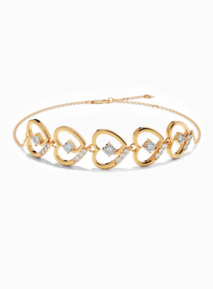 Diamond and Gold Hearts Bracelet | Varudai