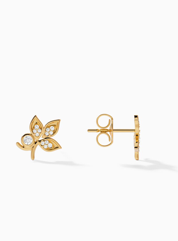 18k Gold Diamond Leaf Stud Earrings | Varudai