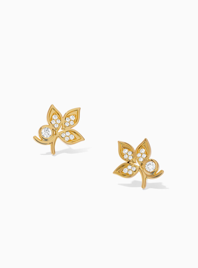 18k Gold Diamond Leaf Stud Earrings | Varudai