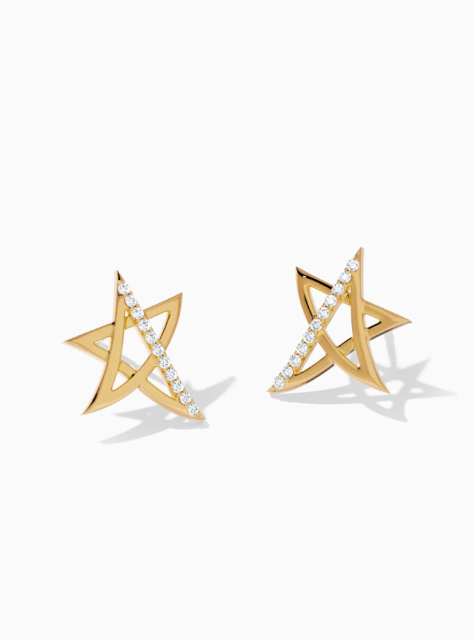 Angular Diamond 18k Gold Star Earrings | Varudai