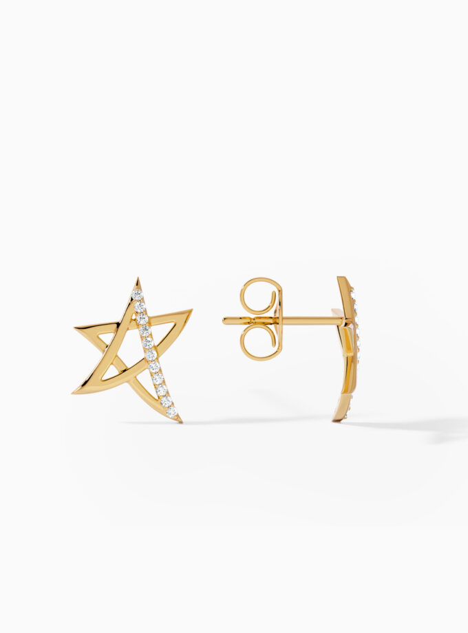 Angular Diamond 18k Gold Star Earrings | Varudai