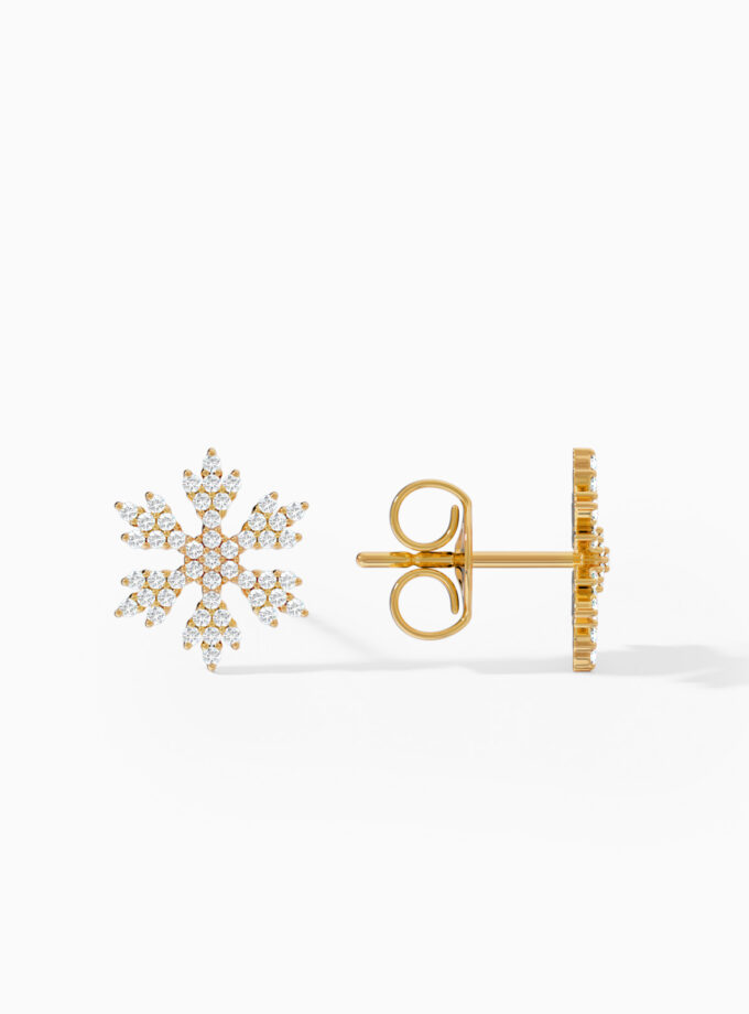 Diamond Snowflake Stud Gold Earrings | christmas earring | black friday earrings | Varudai