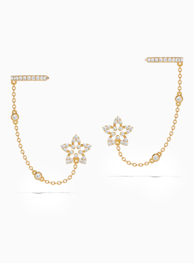 Floral Stud Diamond Ear Cuff Earrings | Varudai