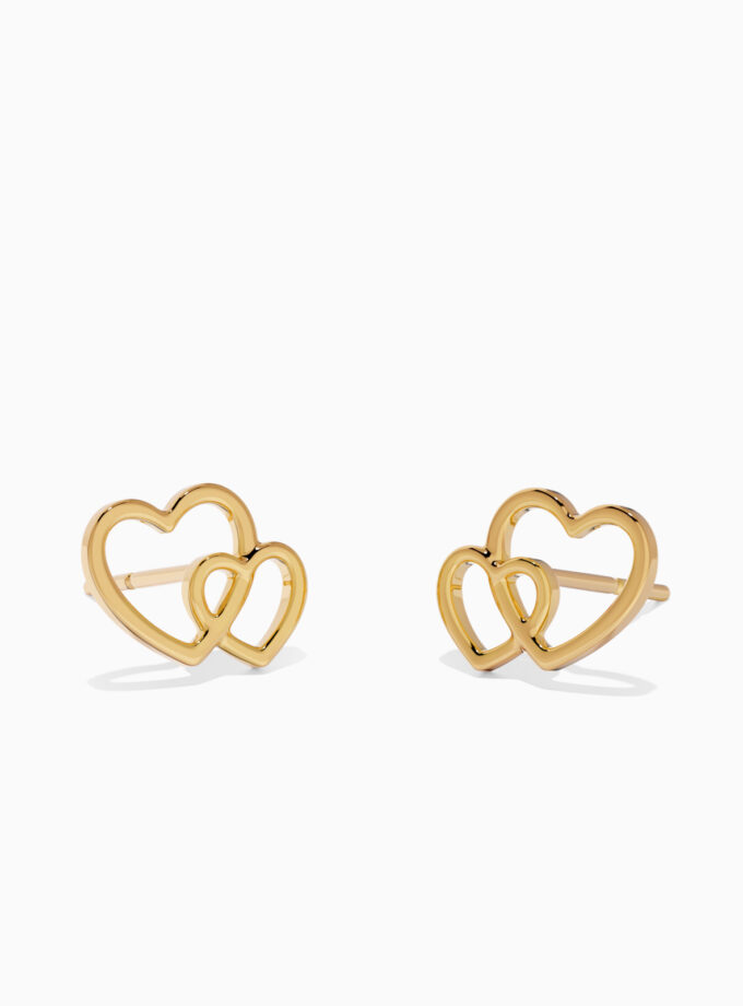 18k Gold Double Hearts Stud Earrings | Varudai