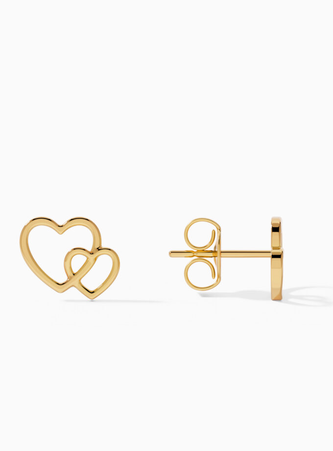 18k Gold Double Hearts Stud Earrings | Varudai