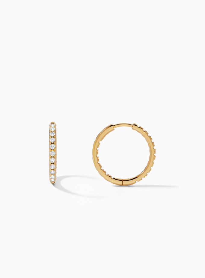 Scalloped Diamond Hoop Gold Earrings