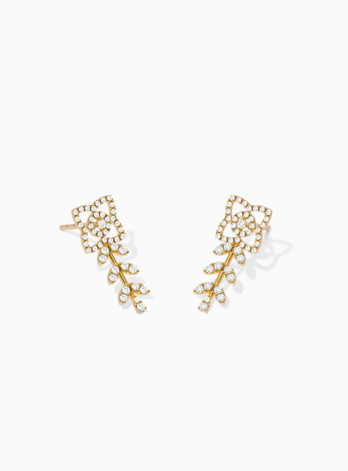 Floral Diamond Drop Gold Earrings | Drop Earrings | Leaf Earrings | Varudai