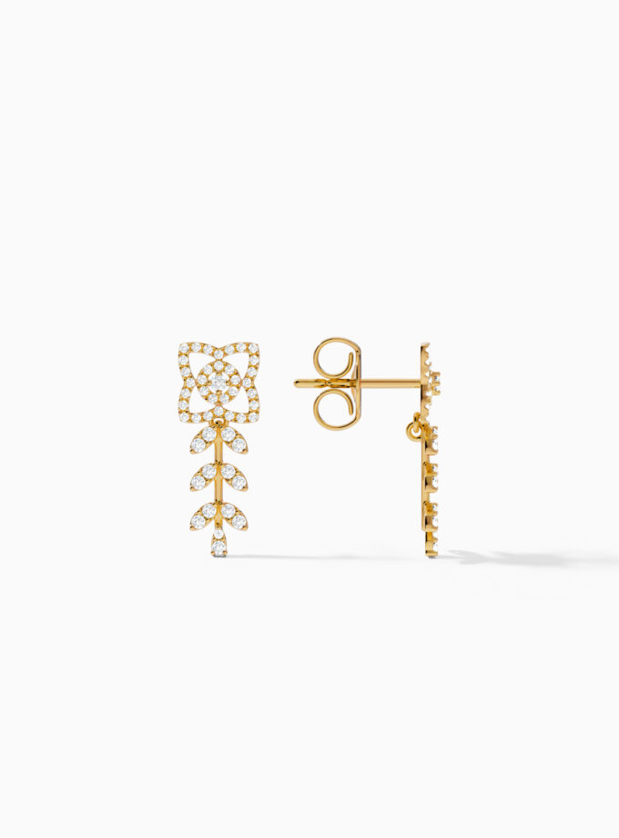 Floral Diamond Drop Gold Earrings | Drop Earrings | Leaf Earrings | Varudai